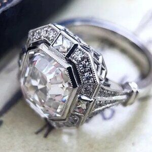 Unique Octagon Shape Retro Silver Ring for Women Royal CZ Ring, HA4672-9